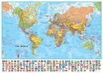 World Wall Political Map with Flags - Small. This world wall map features every country in a different color. Capital cities are clearly shown on the political wall map, as well as major towns and population detail. The map contains hill and sea shading a