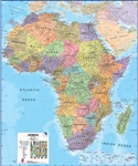 Africa Political Wall Map with Flags. This political wall map of Africa features countries marked in different colors, with international borders clearly shown. The map's key shows a panel of flags from each of the countries displayed in this African cont