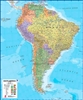 South America Large Wall Map. This political wall map of South America features countries marked in different colors, with international borders clearly shown. The map's key shows the flags from the countries displayed in this map. This South American phy