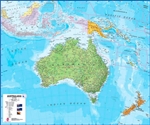Australia & New Zealand Political Wall Map - Australasia.  This political wall map of Australia features countries marked in different colors, with international borders clearly shown. The map key shows the flags from the countries displayed in this map.