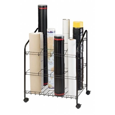 Map Holder and Display System - 12 Slots. This map storage system has 12 openings that are 5 inches by x 5 inches square. Includes four locking casters, durable black powder coated finish and 5/8 inch diameter side tubes. Perfect for quick access to your