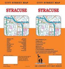 Syracuse NY Street map. This is a detailed map including Baldwinsville, Camillus, Fayetteville, Liverpool, Manlius, Marcellus and adjoining communities plus a downtown enlargement and Onondaga County Map.