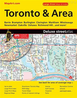 Toronto & Area Street Atlas. Includes communities of Acton, Ajax, Alliston, Angus, Aurora, Barrie, Beaverton, Beeton, Bolton, Bowmanville, Bradford, Brampton, Brooklin, Burlington, Caledon East, Caledon Village, Carlisle, Cedar Mills, Centreville/Albion,