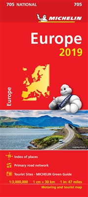 Tourist Road Map of Europe by Michelin. This map shows points of interest, primary road network and tourist sites. It will help you easily plan your safe and enjoyable journey in Europe thanks to a comprehensive key, a complete name index as well a clever