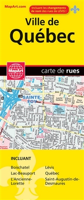 Quebec City Detailed City map. Areas include Boischatel, Lac-Beauport, L'Ancienne-Lorette, Levis, Quebec, St-Augustin-de-Desmaures. This is a full color map of Quebec City and Area. Includes all city streets  and has a handy index for quickly finding stre