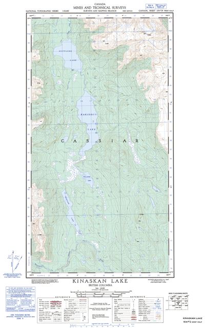 104G09W - KINASKAN LAKE - Topographic Map