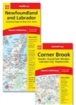 Newfoundland & Labrador travel & road map. Includes Provincial maps of Newfoundland and Labrador, Inset map of Avalon and Bonavista Peninsula. Downtown city map of St. Johns, Greater St. Johns, Atlantic Coast, distance chart and ferry information.