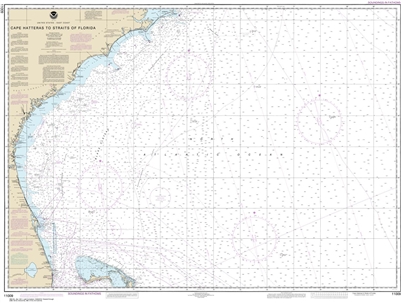 NOAA Chart 11009. Nautical Chart of the Gulf Coast - Cape Hatteras to Straits of Florida. NOAA charts portray water depths, coastlines, dangers, aids to navigation, landmarks, bottom characteristics and other features, as well as regulatory, tide, and oth