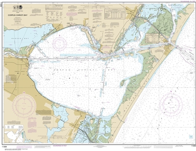 NOAA Chart 11309. Nautical Chart of Corpus Christi Bay - Gulf of Mexico. NOAA charts portray water depths, coastlines, dangers, aids to navigation, landmarks, bottom characteristics and other features, as well as regulatory, tide, and other information.