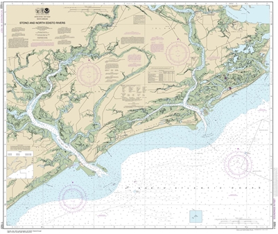 NOAA Chart 11522. Nautical Chart of Stono and North Edisto Rivers - East Coast USA. NOAA charts portray water depths, coastlines, dangers, aids to navigation, landmarks, bottom characteristics and other features, as well as regulatory, tide, and other inf