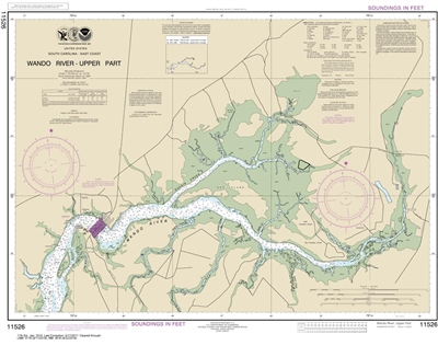 NOAA Chart 11526. Nautical Chart of Wando River Upper Part - East Coast USA. NOAA charts portray water depths, coastlines, dangers, aids to navigation, landmarks, bottom characteristics and other features, as well as regulatory, tide, and other informatio