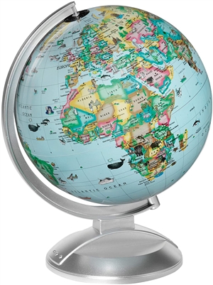 Kids Globe with Animals - 10 Inch diameter. The capacity to wonder is not learned. It's there from the beginning. Which is why this 10 inch diameter illuminated globe, with more than 100 drawings of people, landmarks, and animals, is a perfect companion t