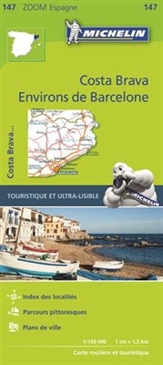 Barcelona Costa Brava Spain Regional Travel map. This zoom map is the ideal travel companion to fully explore this tourist destination thanks to its easy-to-use format and its scale of 1:150,000. In addition to Michelin's clear and accurate mapping, this