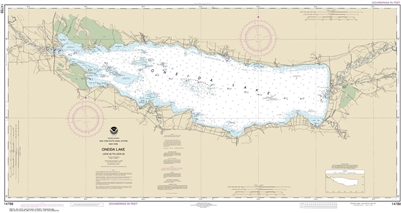 NOAA Chart 14788. Nautical Chart of Oneida Lake - Lock 22 to Lock 23. NOAA charts portray water depths, coastlines, dangers, aids to navigation, landmarks, bottom characteristics and other features, as well as regulatory, tide, and other information.