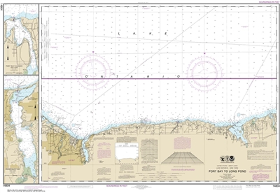 NOAA Chart 14804. Nautical Chart of Port Bay to Long Pond - Port Bay Harbor - Irondequoit Bay. NOAA charts portray water depths, coastlines, dangers, aids to navigation, landmarks, bottom characteristics and other features, as well as regulatory, tide