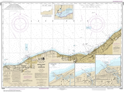 NOAA Chart 14826. Nautical Chart of Moss Point to Vermilion - Beaver Creek - Vermilion Harbor - Rocky River on Lake Erie. NOAA charts portray water depths, coastlines, dangers, aids to navigation, landmarks, bottom characteristics and other features, as w