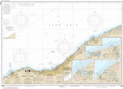 NOAA Chart 14829. Nautical Chart of Geneva to Lorain - Beaver Creek - Rocky River - Mentor Harbor -  Chagrin River on Lake Erie. NOAA charts portray water depths, coastlines, dangers, aids to navigation, landmarks, bottom characteristics and other feature