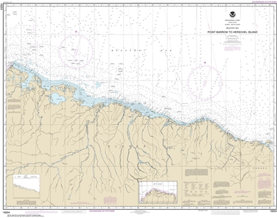 NOAA Chart 16004. Nautical Chart of Point Barrow to Herschel Island. NOAA charts portray water depths, coastlines, dangers, aids to navigation, landmarks, bottom characteristics and other features, as well as regulatory, tide, and other information. They