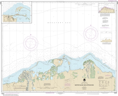 NOAA Chart 16043. Nautical Chart of Barter Island and approaches - Bernard Harbor. NOAA charts portray water depths, coastlines, dangers, aids to navigation, landmarks, bottom characteristics and other features, as well as regulatory, tide, and other info