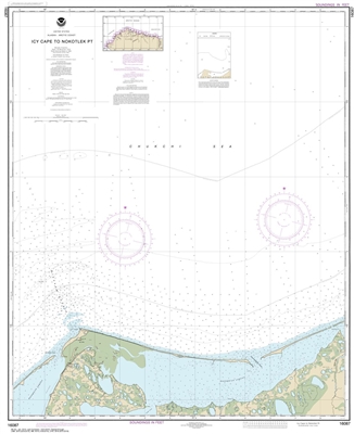 NOAA Chart 16087. Nautical Chart of Icy Cape to Nokotlek Point. NOAA charts portray water depths, coastlines, dangers, aids to navigation, landmarks, bottom characteristics and other features, as well as regulatory, tide, and other information. They conta