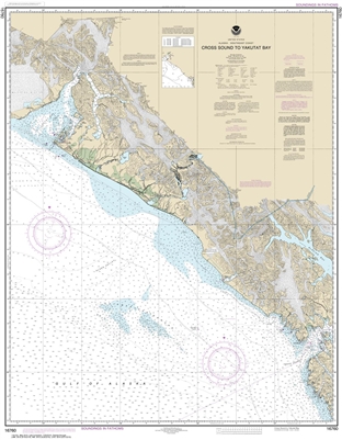 NOAA Chart 16760. Nautical Chart of Cross Sound to Yakutat Bay. NOAA charts portray water depths, coastlines, dangers, aids to navigation, landmarks, bottom characteristics and other features, as well as regulatory, tide, and other information. They conta