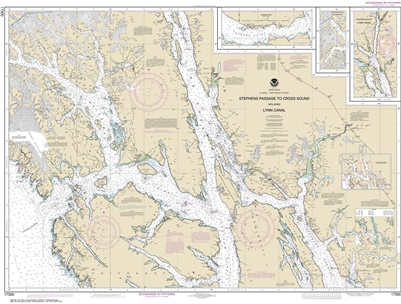 NOAA Chart 17300. Nautical Chart of Stephens Passage to Cross Sound, including Lynn Canal. NOAA charts portray water depths, coastlines, dangers, aids to navigation, landmarks, bottom characteristics and other features, as well as regulatory, tide, and ot