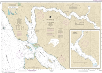 NOAA Chart 17311. Nautical Chart of Holkham Bay And Tracy Arm - Stephens Passage. NOAA charts portray water depths, coastlines, dangers, aids to navigation, landmarks, bottom characteristics and other features, as well as regulatory, tide, and other infor