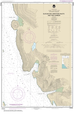 NOAA Chart 17314. Nautical Chart of Slocum and Limestone Inlets and Taku Harbor - Alaska. NOAA charts portray water depths, coastlines, dangers, aids to navigation, landmarks, bottom characteristics and other features, as well as regulatory, tide, and oth