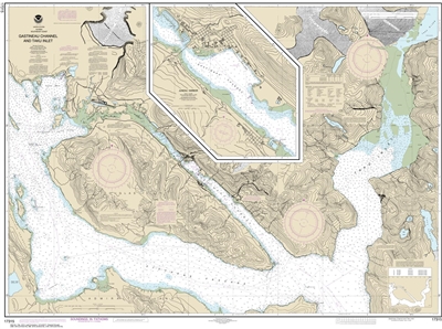 NOAA Chart 17315. Nautical Chart of Gastineau Channel and Taku Inlet - Juneau Harbor - Alaska. NOAA charts portray water depths, coastlines, dangers, aids to navigation, landmarks, bottom characteristics and other features, as well as regulatory, tide, an