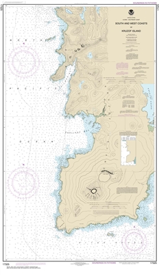 NOAA Chart 17325. Nautical Chart of South and West Coasts of Kruzof Island - Alaska. NOAA charts portray water depths, coastlines, dangers, aids to navigation, landmarks, bottom characteristics and other features, as well as regulatory, tide, and other in