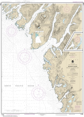 NOAA Chart 17328. Nautical Chart of Snipe Bay to Crawfish Inlet , Baranof lsland- Alaska. NOAA charts portray water depths, coastlines, dangers, aids to navigation, landmarks, bottom characteristics and other features, as well as regulatory, tide, and oth