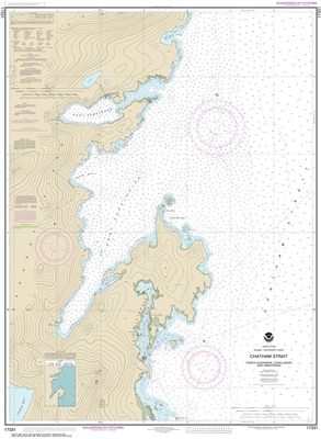 NOAA Chart 17331. Nautical Chart of Chatham Strait Ports Alexander, Conclusion, and Armstrong - Alaska. NOAA charts portray water depths, coastlines, dangers, aids to navigation, landmarks, bottom characteristics and other features, as well as regulatory,