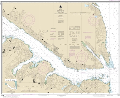 NOAA Chart 17338. Nautical Chart of Peril Straight - Hoonah Sound to Chatham Straight - Alaska. NOAA charts portray water depths, coastlines, dangers, aids to navigation, landmarks, bottom characteristics and other features, as well as regulatory, tide, a