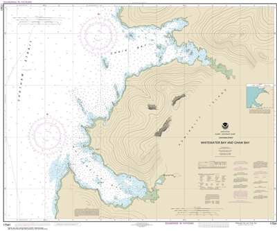 NOAA Chart 17341. Nautical Chart of Whitewater Bay and Chaik Bay, Chatham Strait - Alaska. NOAA charts portray water depths, coastlines, dangers, aids to navigation, landmarks, bottom characteristics and other features, as well as regulatory, tide, and ot