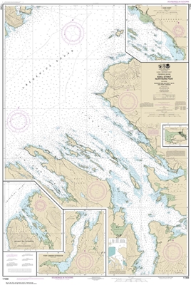 NOAA Chart 17368. Nautical Chart of Keku Strait - northern part, including Saginaw and Security Bays and Port Camden - Kake Inset - Alaska. NOAA charts portray water depths, coastlines, dangers, aids to navigation, landmarks, bottom characteristics and ot