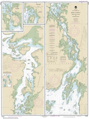 NOAA Chart 17372. Nautical Chart of Keku Strait - Monte Carlo Island to Entrance Island - The Summit - Devils Elbow - Alaska. NOAA charts portray water depths, coastlines, dangers, aids to navigation, landmarks, bottom characteristics and other features,