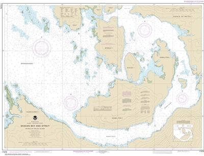 NOAA Chart 17379. Nautical Chart of Shakan Bay And Strait - Alaska. NOAA charts portray water depths, coastlines, dangers, aids to navigation, landmarks, bottom characteristics and other features, as well as regulatory, tide, and other information. They c