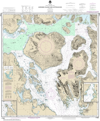 NOAA Chart 17382. Nautical Chart of Zarembo Island and approaches - Burnett Inlet, Etolin Island - Steamer Bay- Alaska. NOAA charts portray water depths, coastlines, dangers, aids to navigation, landmarks, bottom characteristics and other features, as wel