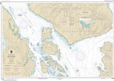 NOAA Chart 17383. Nautical Chart of Snow Passage - Alaska. NOAA charts portray water depths, coastlines, dangers, aids to navigation, landmarks, bottom characteristics and other features, as well as regulatory, tide, and other information. They contain al