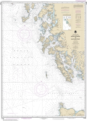 NOAA Chart 17400. Nautical Chart of Dixon Entrance to Chatham Strait - Alaska. NOAA charts portray water depths, coastlines, dangers, aids to navigation, landmarks, bottom characteristics and other features, as well as regulatory, tide, and other informat