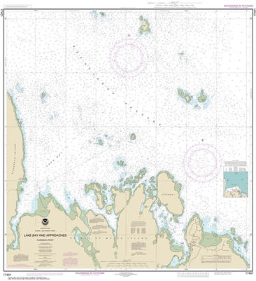 NOAA Chart 17401. Nautical Chart of Lake Bay and approaches, Clarence Straight - Alaska. NOAA charts portray water depths, coastlines, dangers, aids to navigation, landmarks, bottom characteristics and other features, as well as regulatory, tide, and othe