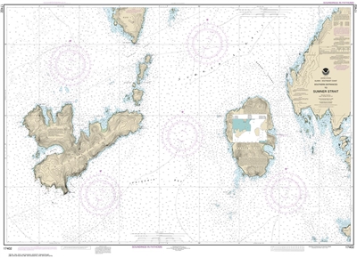 NOAA Chart 17402. Nautical Chart of Southern Entrances to Sumner Strait - Alaska. NOAA charts portray water depths, coastlines, dangers, aids to navigation, landmarks, bottom characteristics and other features, as well as regulatory, tide, and other infor