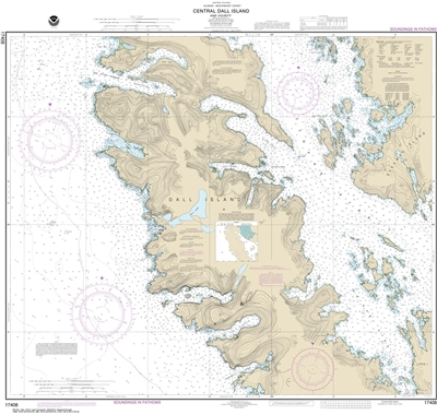 NOAA Chart 17408. Nautical Chart of Central Dall Island and vicinity - Alaska. NOAA charts portray water depths, coastlines, dangers, aids to navigation, landmarks, bottom characteristics and other features, as well as regulatory, tide, and other informat