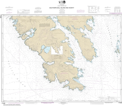 NOAA Chart 17409. Nautical Chart of Southern Dall Island and vicinity - Alaska. NOAA charts portray water depths, coastlines, dangers, aids to navigation, landmarks, bottom characteristics and other features, as well as regulatory, tide, and other informa