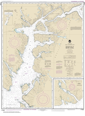 NOAA Chart 17422. Nautical Chart of Behm Canal - western part - Yes Bay - Alaska. NOAA charts portray water depths, coastlines, dangers, aids to navigation, landmarks, bottom characteristics and other features, as well as regulatory, tide, and other infor
