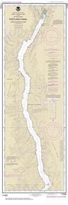 NOAA Chart 17425. Nautical Chart of Portland Canal - North of Hattie Island- Alaska. NOAA charts portray water depths, coastlines, dangers, aids to navigation, landmarks, bottom characteristics and other features, as well as regulatory, tide, and other in