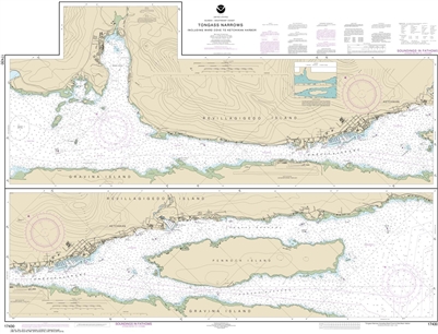 NOAA Chart 17430. Nautical Chart of Tongass Narrows - Alaska. NOAA charts portray water depths, coastlines, dangers, aids to navigation, landmarks, bottom characteristics and other features, as well as regulatory, tide, and other information. They contain