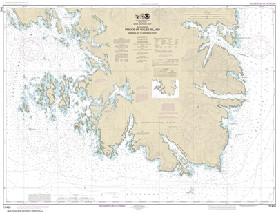 NOAA Chart 17433. Nautical Chart of Kendrick Bay to Shipwreck Point, Prince of Wales Island - Alaska. NOAA charts portray water depths, coastlines, dangers, aids to navigation, landmarks, bottom characteristics and other features, as well as regulatory, t