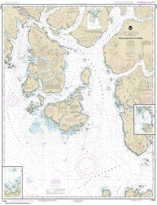 NOAA Chart 17434. Nautical Chart of Revillagigedo Channel - Ryus Bay - Foggy Bay - Alaska. NOAA charts portray water depths, coastlines, dangers, aids to navigation, landmarks, bottom characteristics and other features, as well as regulatory, tide, and ot