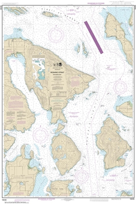 NOAA Nautical Chart 18430. Rosario Strait - Northern Part. NOAA maps portray water depths, coastlines, dangers, aids to navigation, landmarks, bottom characteristics and other features, as well as regulatory, tide, and other information. They contain all